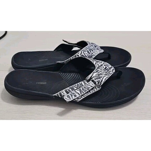 Clarks Cloudsteppers Thong Sandals Zebra Flip Flop Adjustable Women Sz 10 Q06 - Picture 4 of 7
